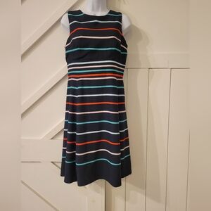 Sandra Darren Colorful Navy Stripe A Line Dress - Women's - 6